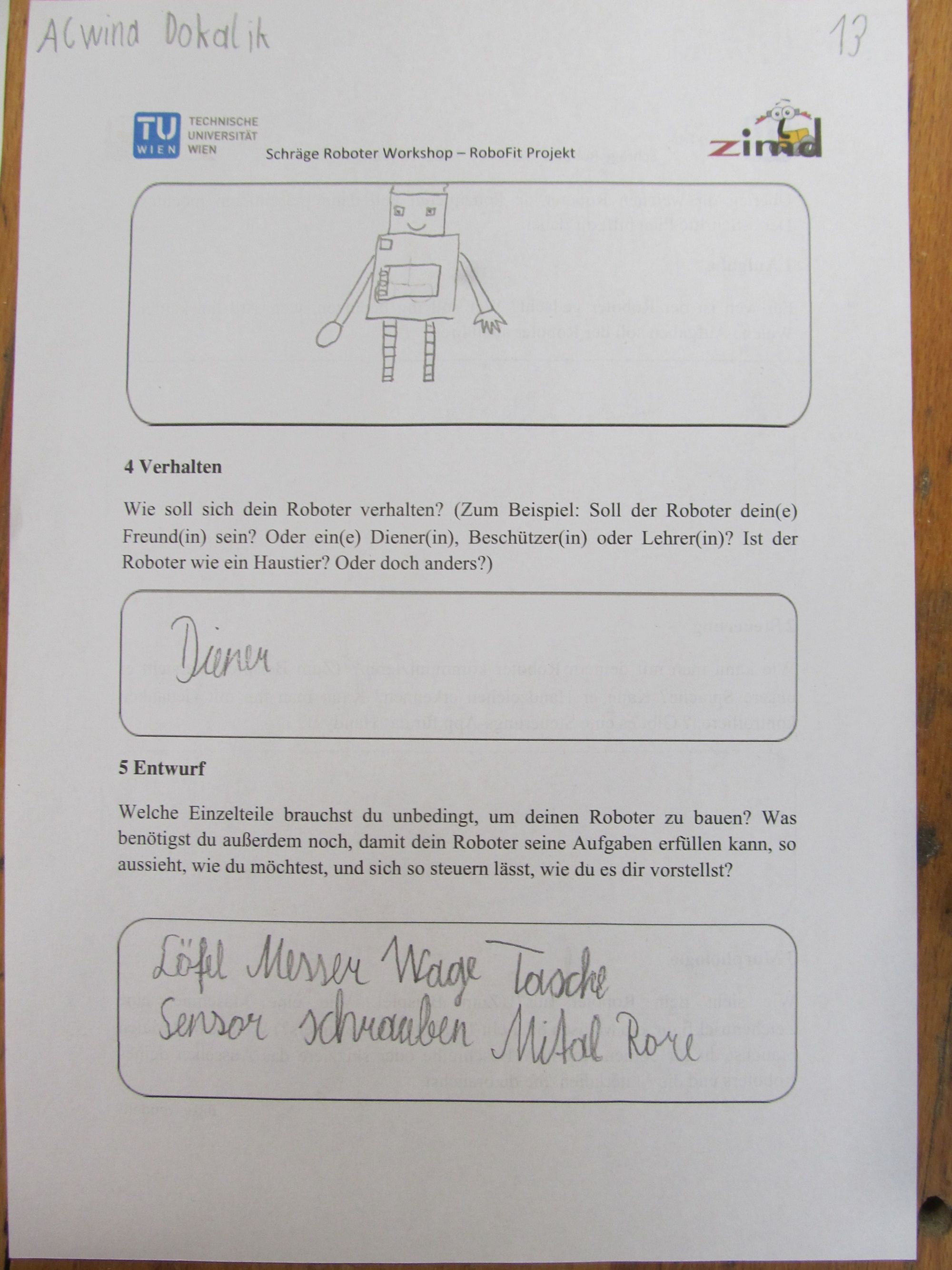 Fragebogen RoboFIT Schräger Roboter Workshop VS Atzgersdorf